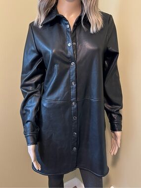 Kaffe Black  Faux Leather Button-Front Coat Dress Small